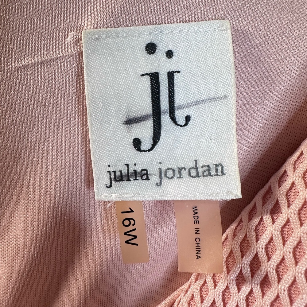 Julia Jordan 16W Pink Mesh Lattice Fit & Flare Dress V-Neck Cap Sleeve Lined - Picture 3 of 11